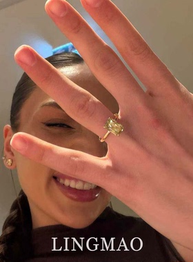 爆闪黄钻方糖戒指轻奢高级感气质