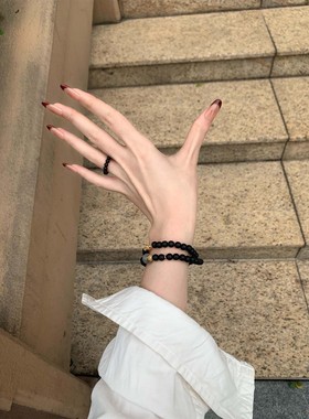 新中式黑色串珠双圈手链轻奢复古