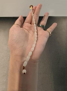 新中式仿白玉髓串珠棕编绳手链女