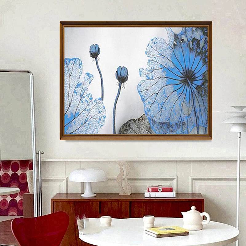 原创 |《荷花》纯手绘客厅油画玄关装饰画餐厅客厅中古风挂画壁画图片