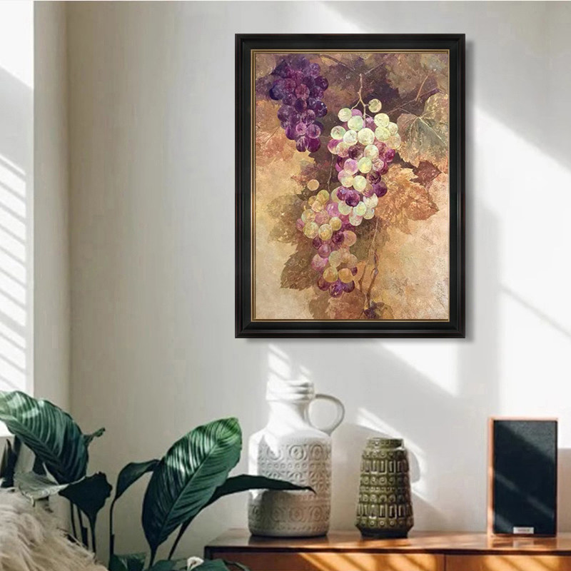 原创 |《葡萄》手绘油画玄关装饰画客厅壁画中古法式卧室挂画图片