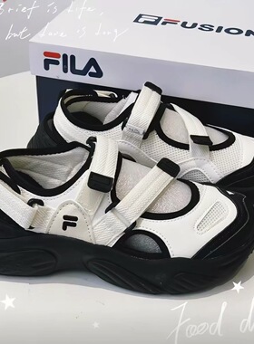 FILA/斐乐 Conch 舒适轻便 沙滩魔术贴玛丽珍凉鞋 女款/微白/黑色