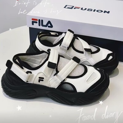 FILA/斐乐 Conch 舒适轻便 沙滩魔术贴玛丽珍凉鞋 女款/微白/黑色