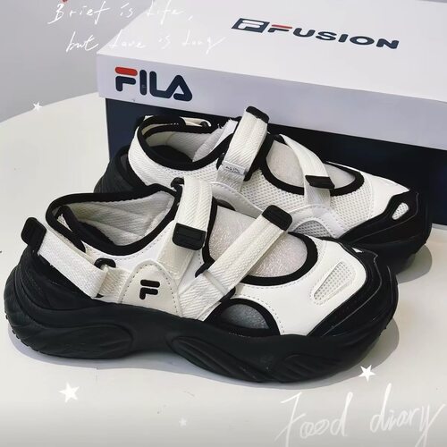 FILA/斐乐 Conch 舒适轻便 沙滩魔术贴玛丽珍凉鞋 女款/微白/黑色