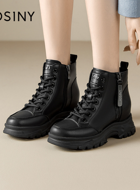 卓诗尼厚底马丁靴女2025年冬季新款英伦风系带短靴黑色百搭户外靴