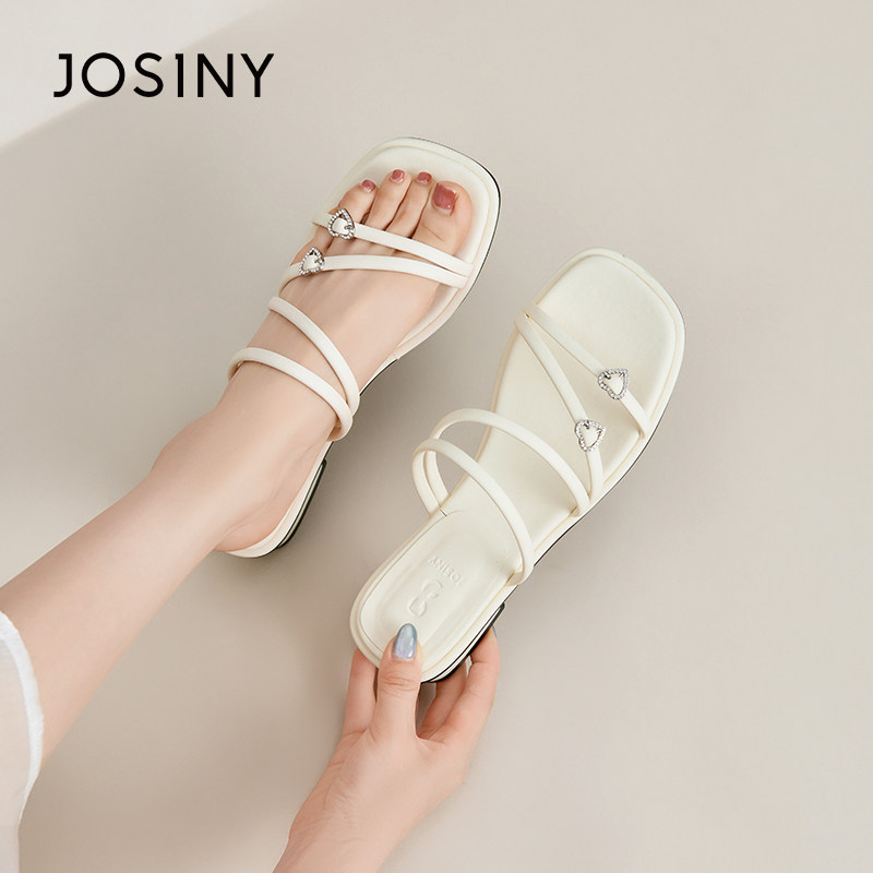 卓诗尼凉拖女2026夏季新款外穿仙女风水钻心形低跟舒适百搭凉鞋子,女鞋,一字带凉鞋,淘宝优惠券,粉丝福利购,淘宝优惠卷