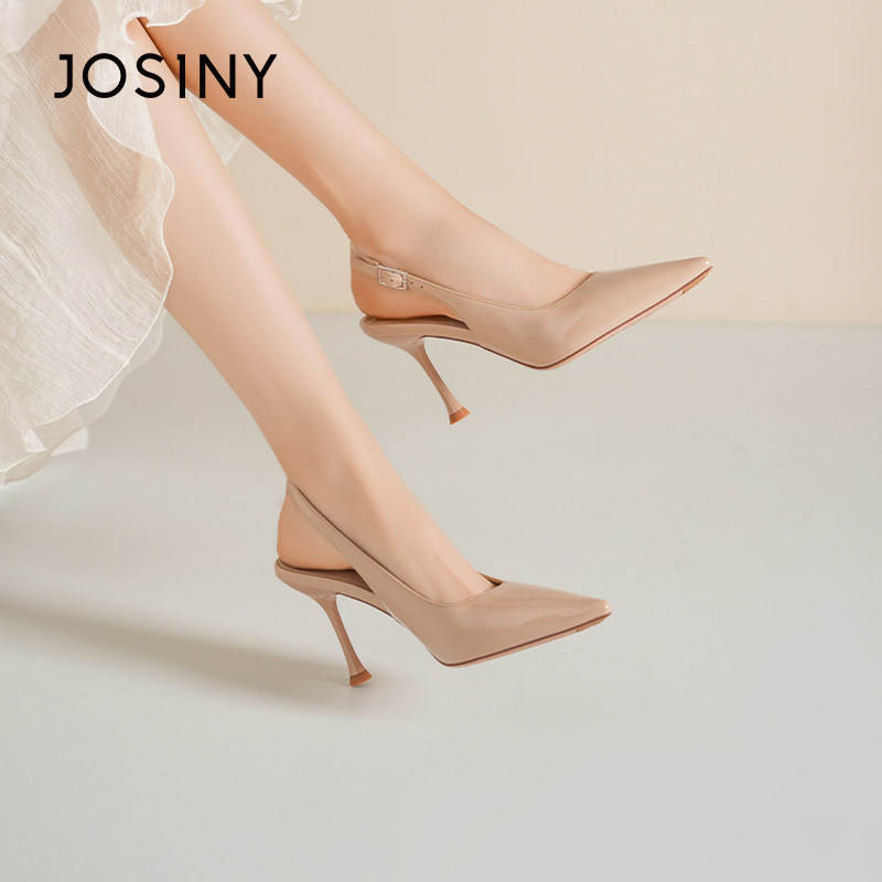 卓诗尼尖头穆勒鞋女2026春夏新款亮面配裙子百搭性感包头高跟鞋