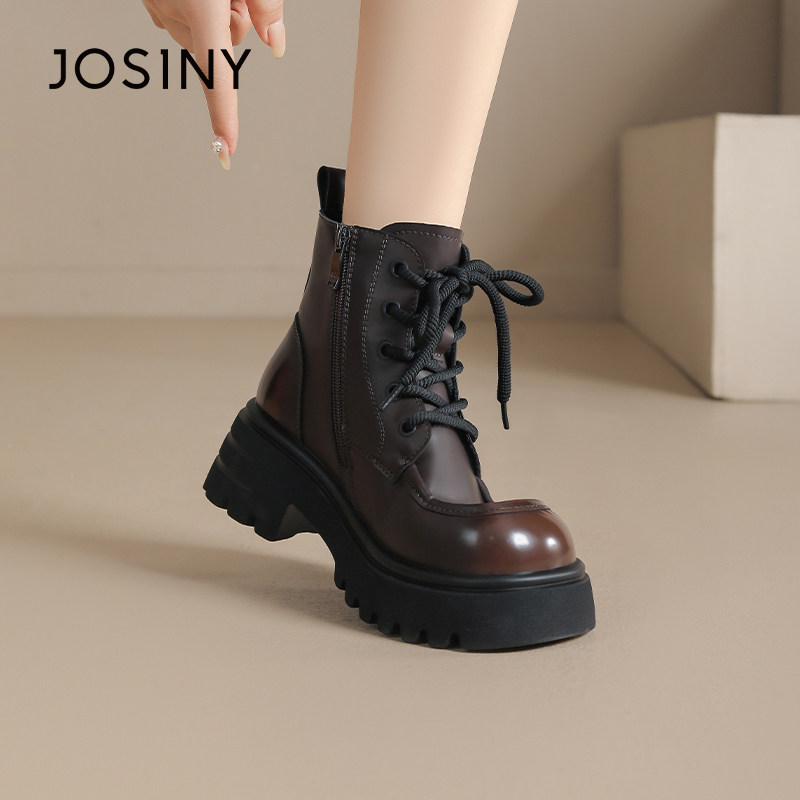 卓诗尼厚底马丁靴女款2025冬季新款时尚百搭英伦风短靴小个子靴子