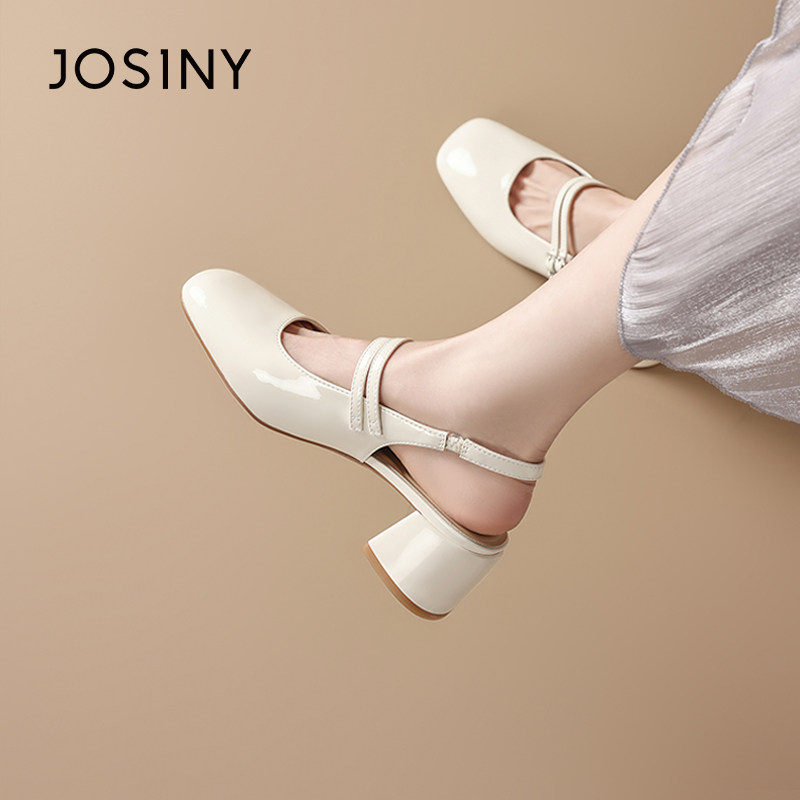 卓诗尼玛丽珍鞋女2026春夏新款法式粗跟高跟鞋百搭水钻后空单鞋子