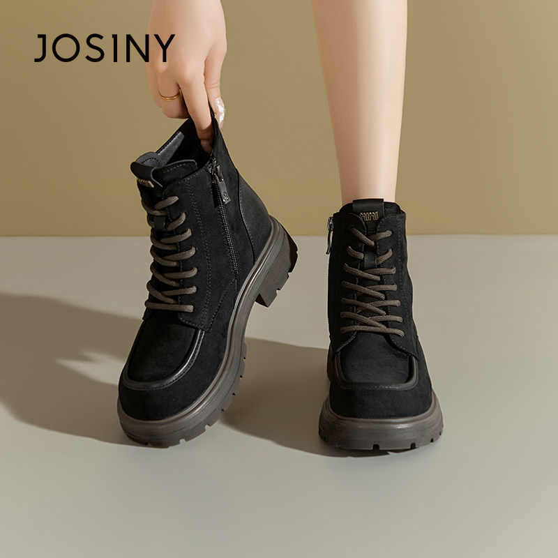 卓诗尼马丁靴女2025秋冬新款英伦风加绒小个子靴子厚底显脚小短靴