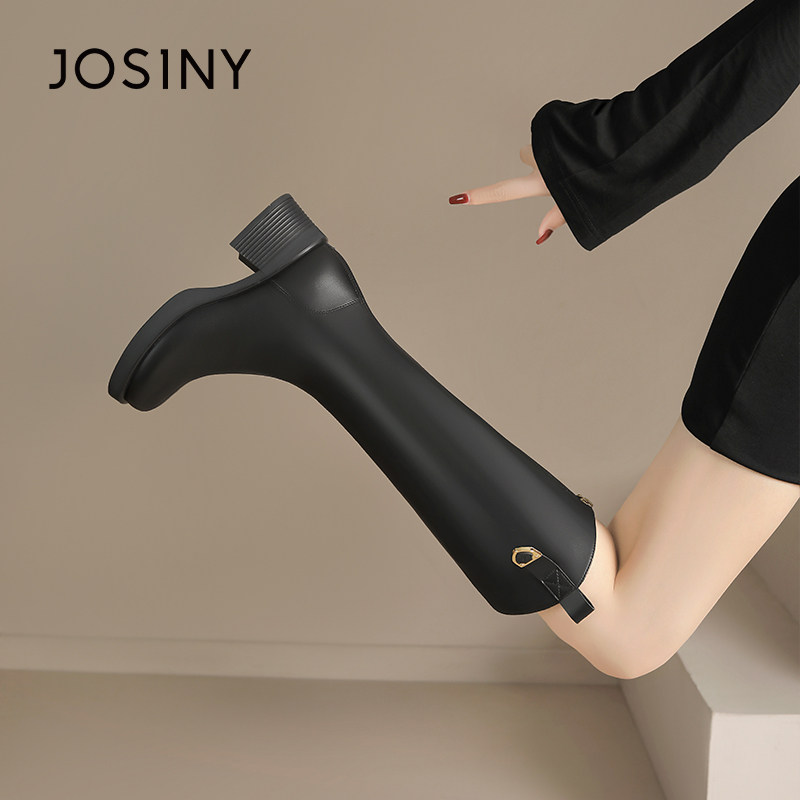 卓诗尼长筒骑士靴女2025秋冬新款粗跟帅气英伦风百搭粗腿显瘦靴子