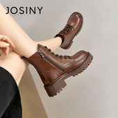 卓诗尼马丁靴女2025秋冬新款 厚底单靴百搭英伦风加绒短靴粗跟靴子