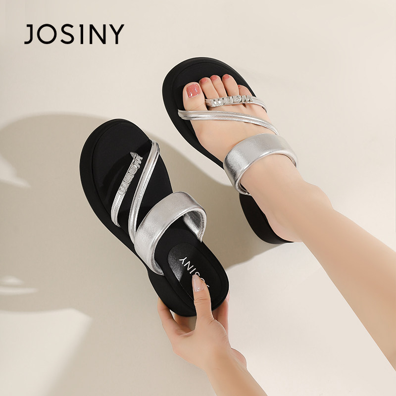 卓诗尼厚底拖鞋女2025新款夏季踩屎感外穿拖鞋一字带夹趾凉拖鞋女