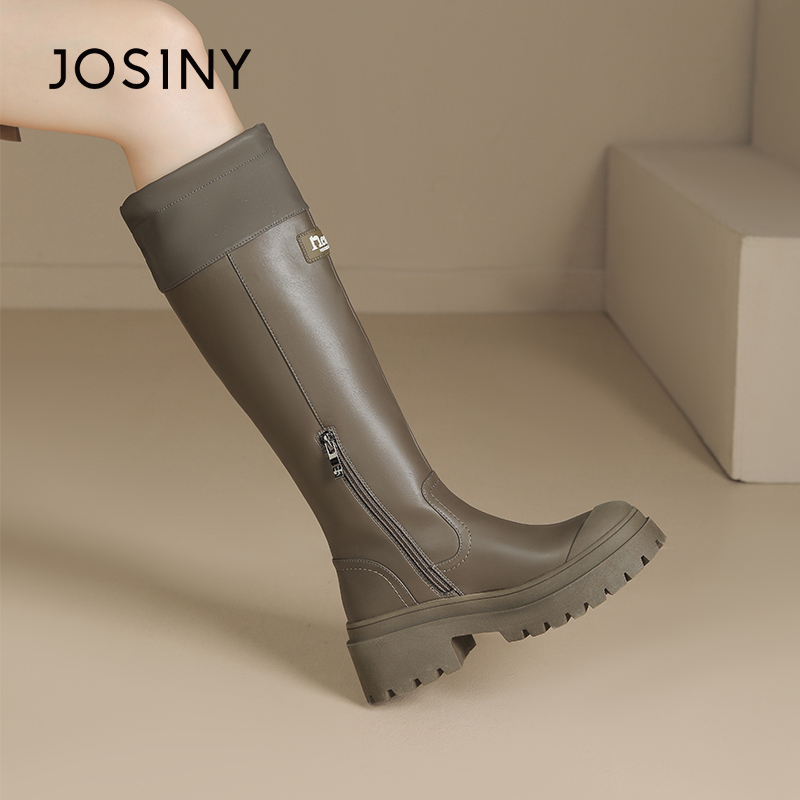 卓诗尼正品百搭复古拼色骑士靴女