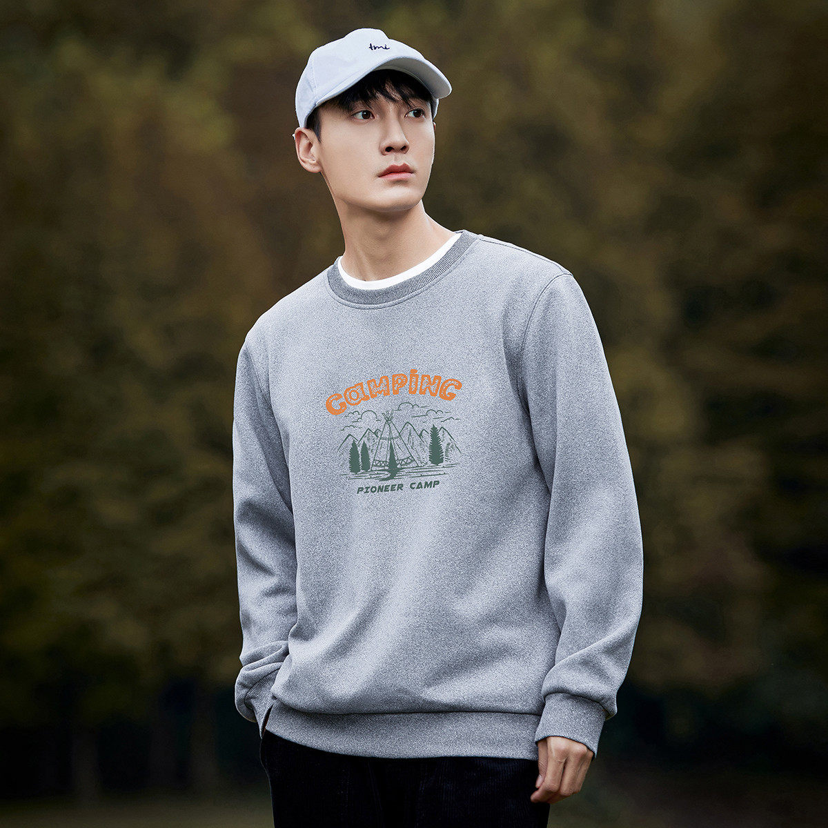 拓路者圆领字母山峰印花卫衣春款个性潮流舒适面层纯棉男式上衣