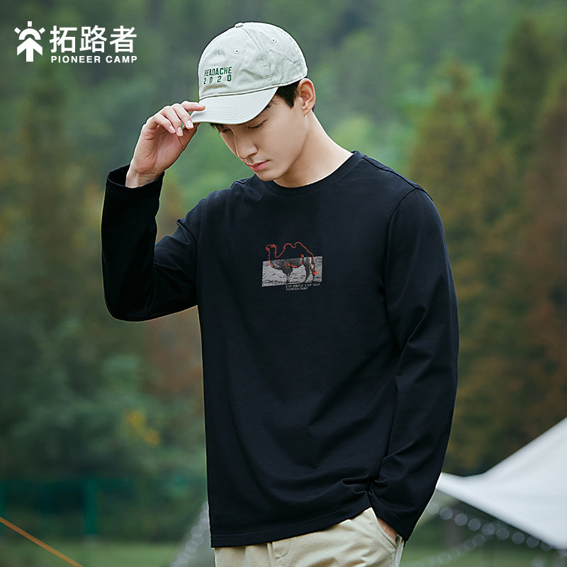 拓路者长袖T恤男士2022新年春季打底衫潮流骆驼绣花上衣内搭纯棉