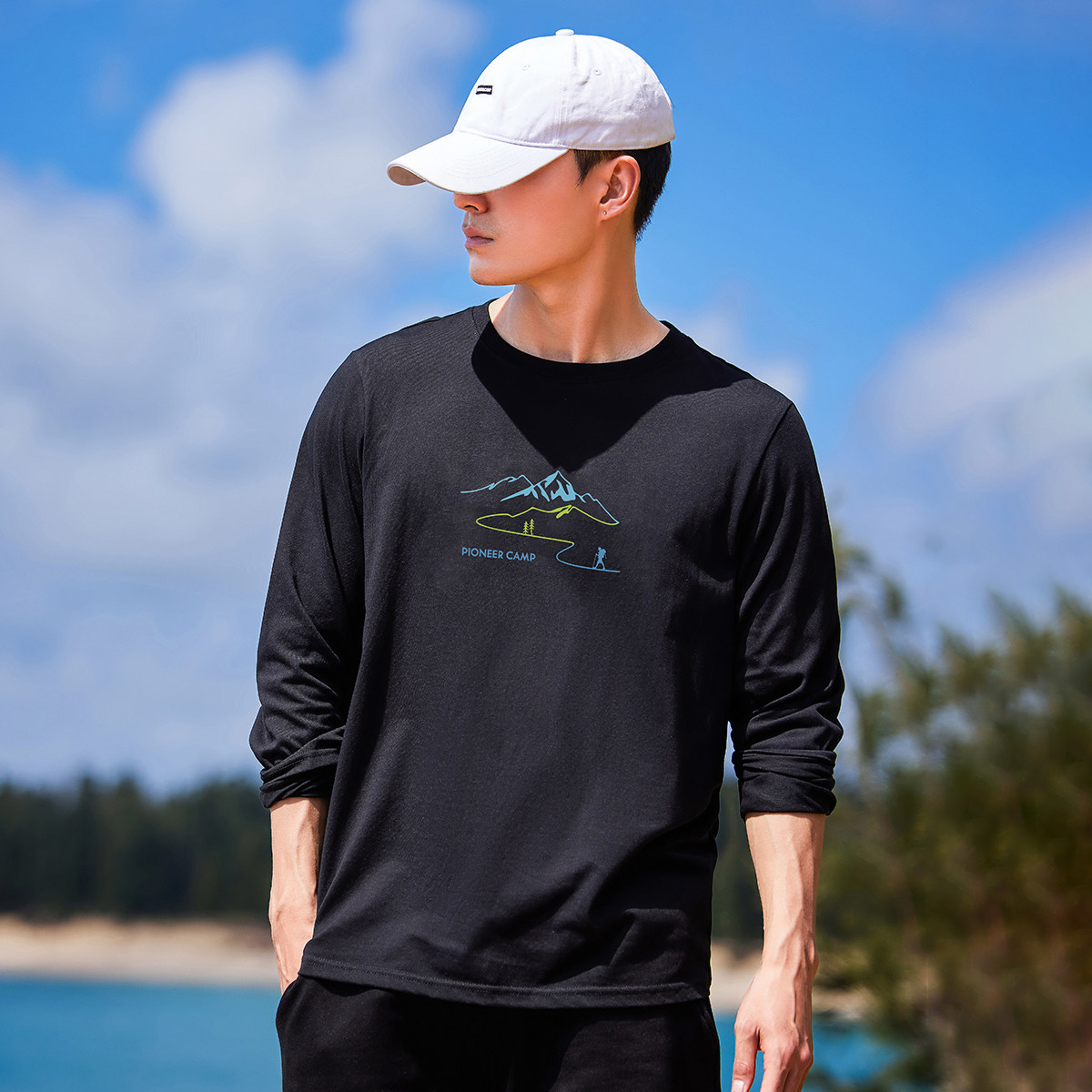 【100%棉】拓路者秋款纯棉圆领男式户外体恤衫长袖内搭套头衫运动