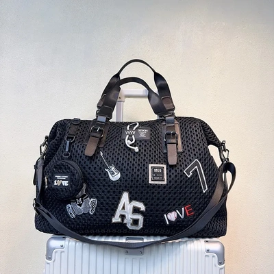 跨境时尚网布旅行包个性贴布手提包休闲大包单肩包斜挎行李包