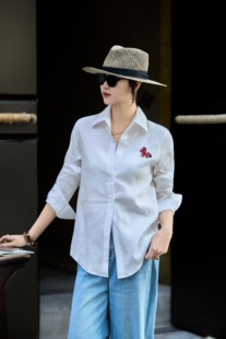 上新天然亚麻透气亲肤女士上衣复古松弛感撞色小马可爱俏皮