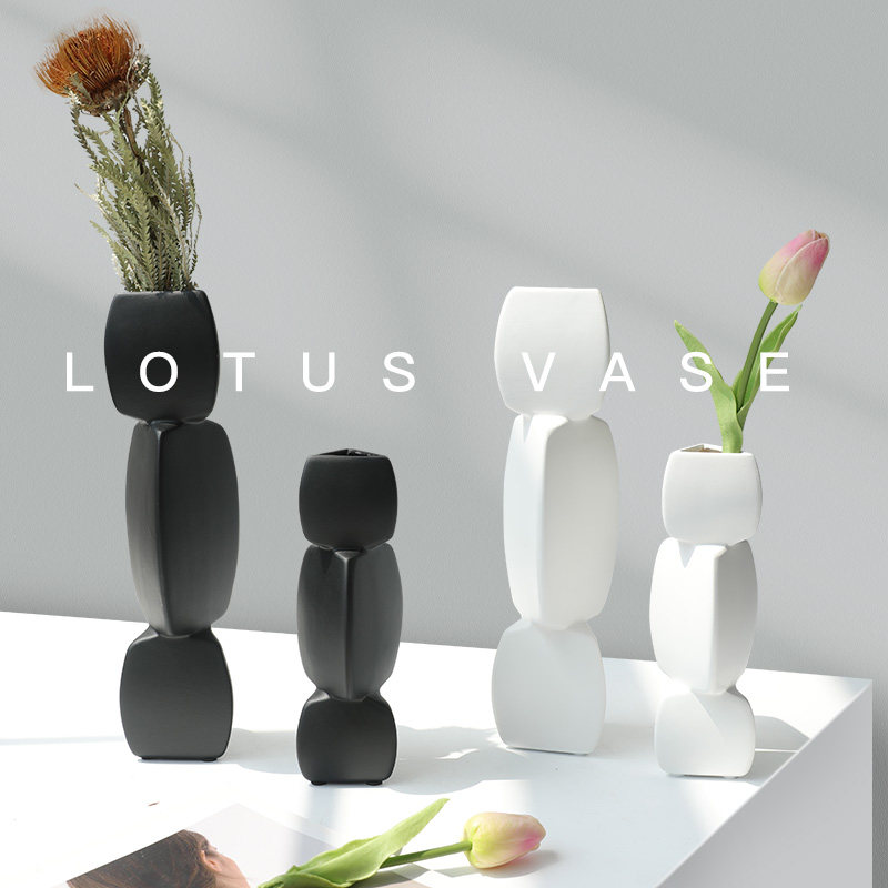 创意莲藕造型插花瓶摆件陶瓷材质艺术家居装饰品素色玄关客厅饰品