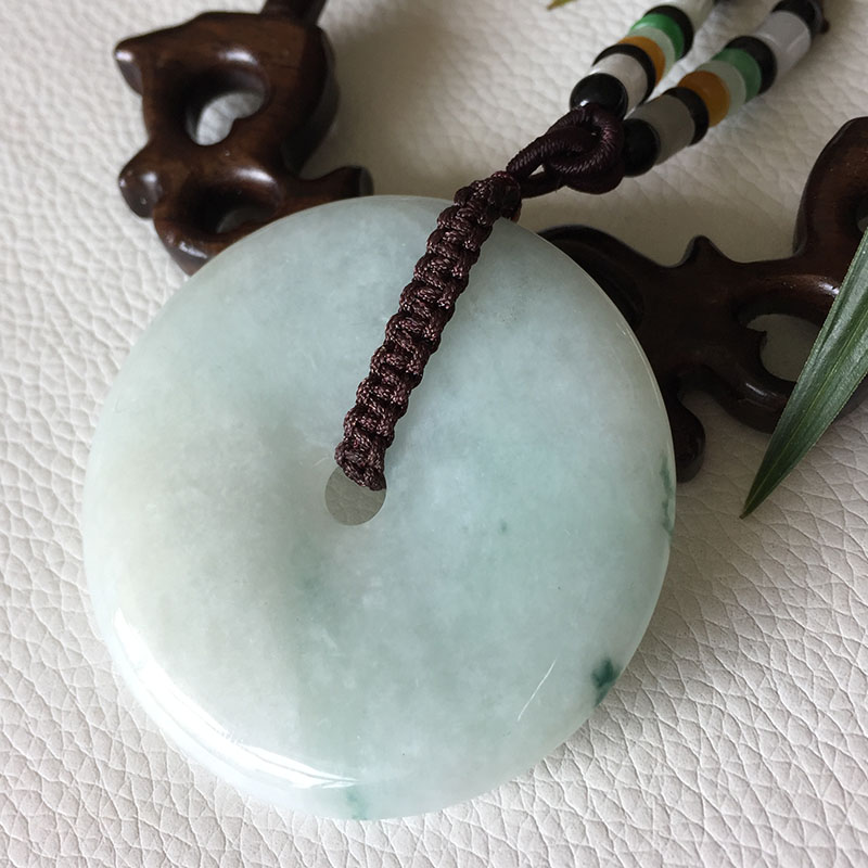 缅甸天然A货老坑翡翠飘花平安扣吊坠男女款怀古玉器挂件带证书