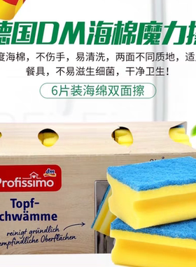 德国DM双面洗碗海绵不锈钢专用刷锅刷碗清洁刷海绵块一盒6块