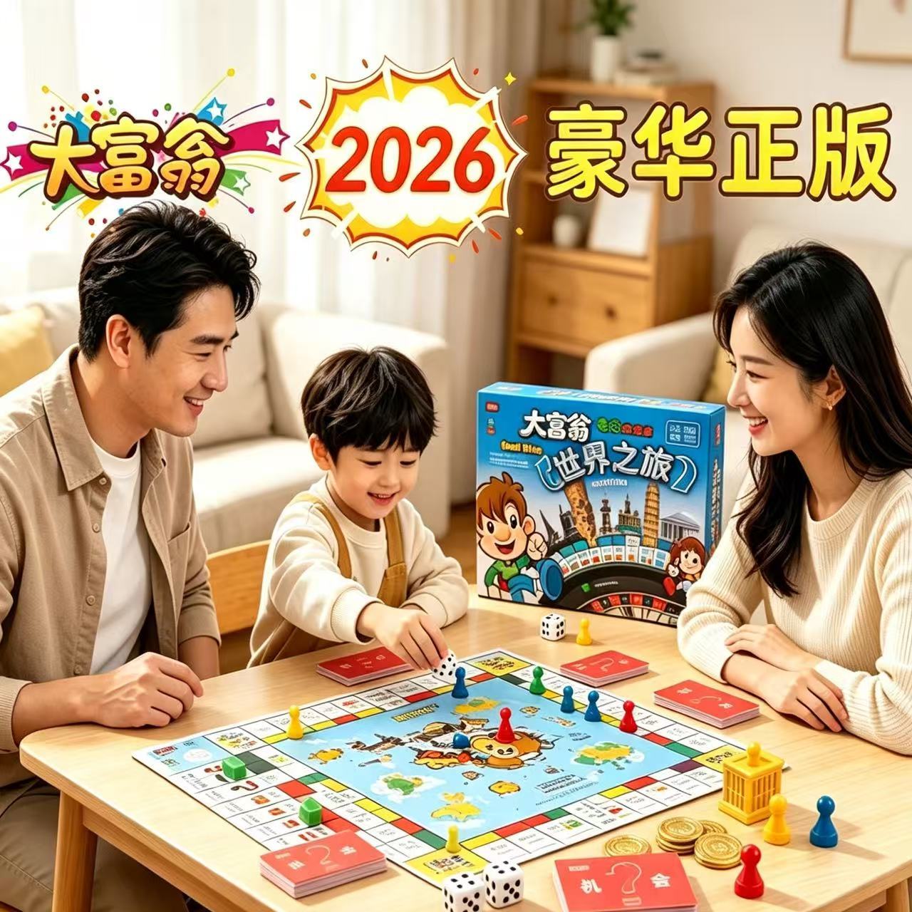 正版大富翁多人版休闲成人家庭聚会亲子互动游戏桌面卡牌益智玩具