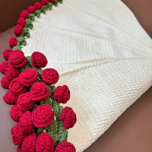玫瑰花束毯子diy材料包郁金香花毯毛線團手工編織毯子送閨蜜禮物