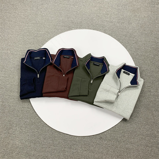 小武出品高尔夫系列纯色横机领拼接春秋季立领半拉链卫衣男休闲潮