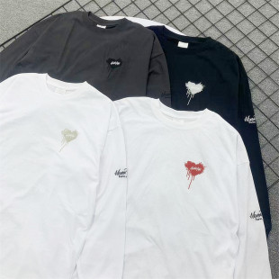 小武出品日系爱心字母刺绣春秋季圆领长袖T恤男女休闲宽松落肩袖