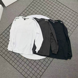 小武出品日系凹凸立体压花春秋季圆领长袖T恤男休闲宽松落肩袖潮