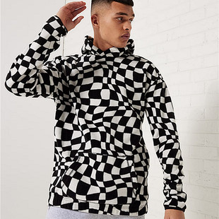 小武出品澳大利亚快时尚秋冬季连帽格子卫衣男防风保暖摇粒绒外套