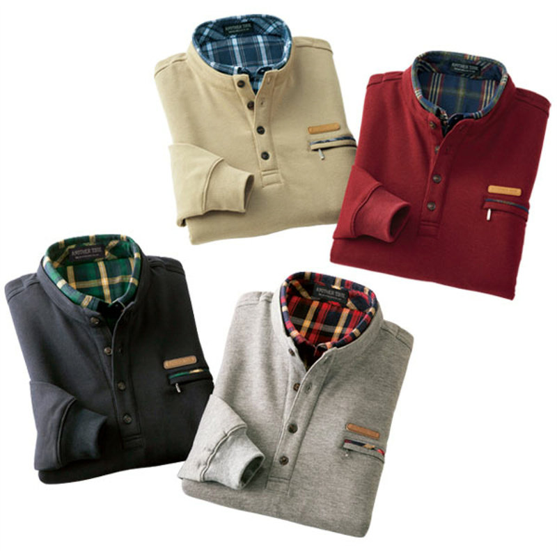 日系假两件春秋季抓绒卫衣男POLO