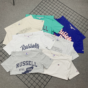 小武出品欧美线RU+夏季纯棉短袖T恤男休闲运动宽松字母印花半袖衫