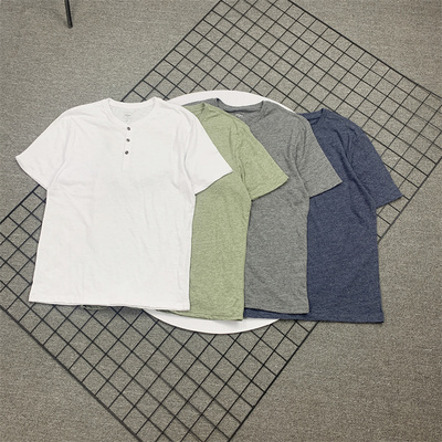 磨毛竹节布弹力轻柔亨利领短袖T