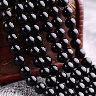 天然乌金黑曜石散珠单珠4-10mm长链黑色圆珠项链珠子diy饰品配件