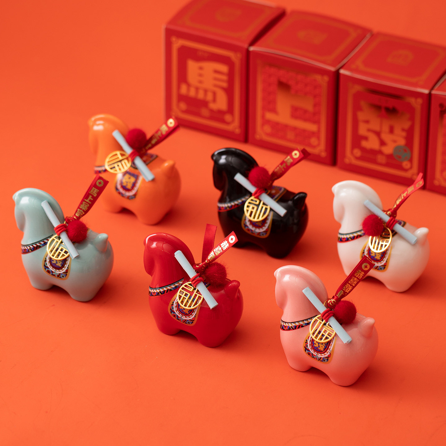 文创陶瓷小马摆件生肖吉祥物马上发财公司年会马年伴手礼新年礼物