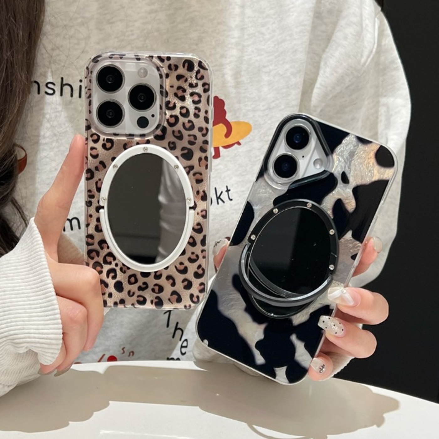 豹纹锡纸纹适用iphone17/16promax镜子手机壳奶牛纹斑块苹果13/14/15promax冰川纹个性创意新款晕染美拉德豹