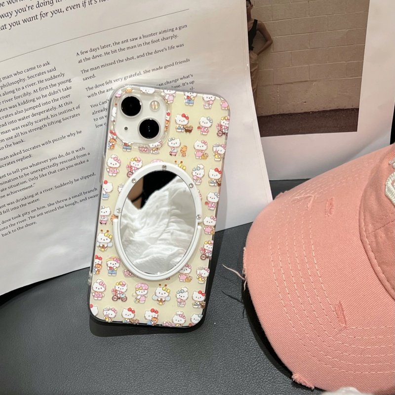 华为mate70/p60可爱熊猫镜子手机壳pura70/p50prokt猫mate60pro荣耀80卡通保护壳满屏Hellokitty适用nova12女