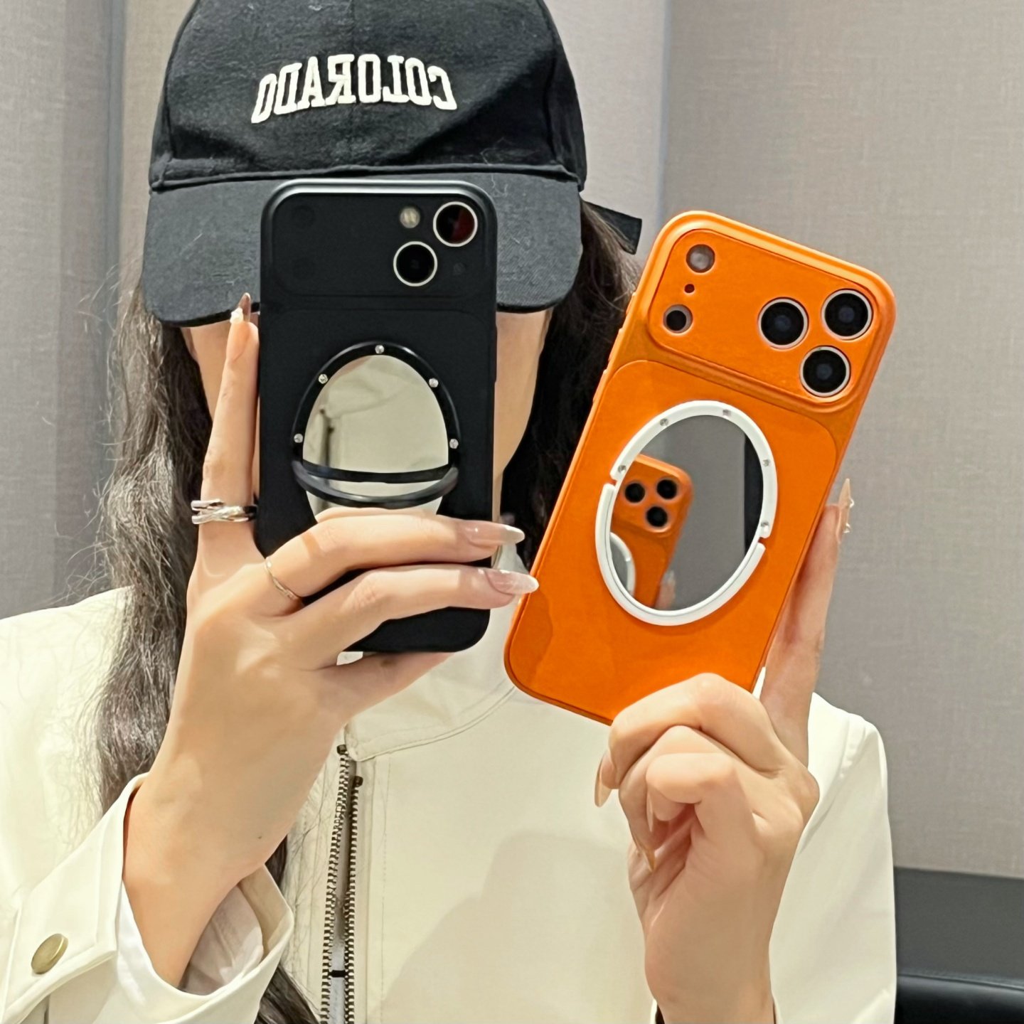 大视窗简约皮质橙色适用iphone16/17promax镜子手机壳皮纹13/14苹果15pro黑色保护壳全包秒变纯色软壳新款女,3C数码配件,手机保护套/壳,淘宝优惠券,粉丝福利购,淘宝优惠卷