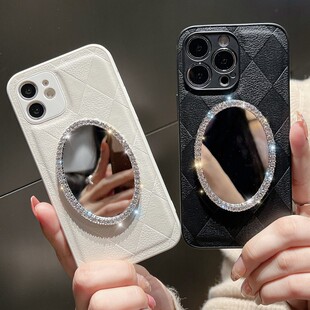 pura70小羊皮华为适用mate60pro镜子手机壳皮质P60/p80pro菱格硅胶保护套p50pro软壳高级感皮纹mate70pro新款