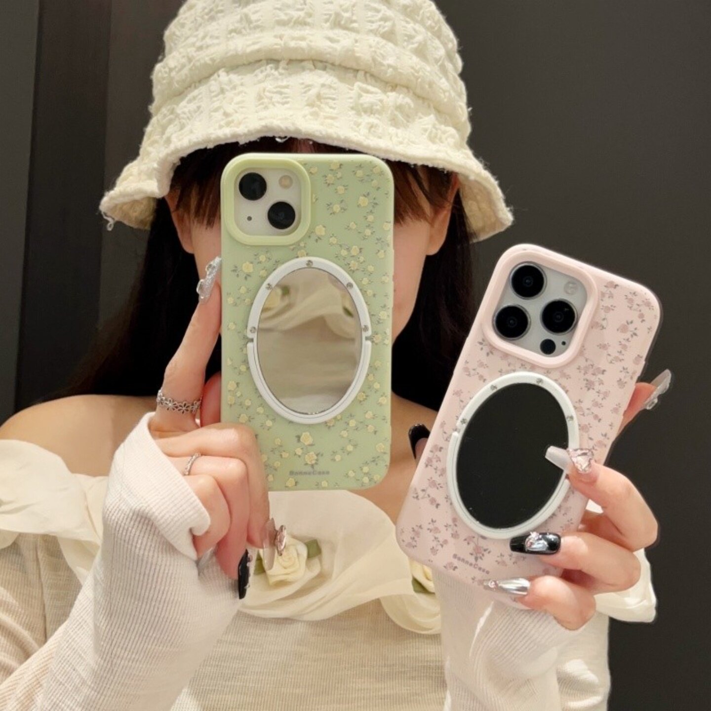 奶绿黄小玫瑰适用iphone17pro/16promax镜子手机壳苹果13/14粉色小玫瑰海春夏季磨砂保护壳15pro新款花朵软壳