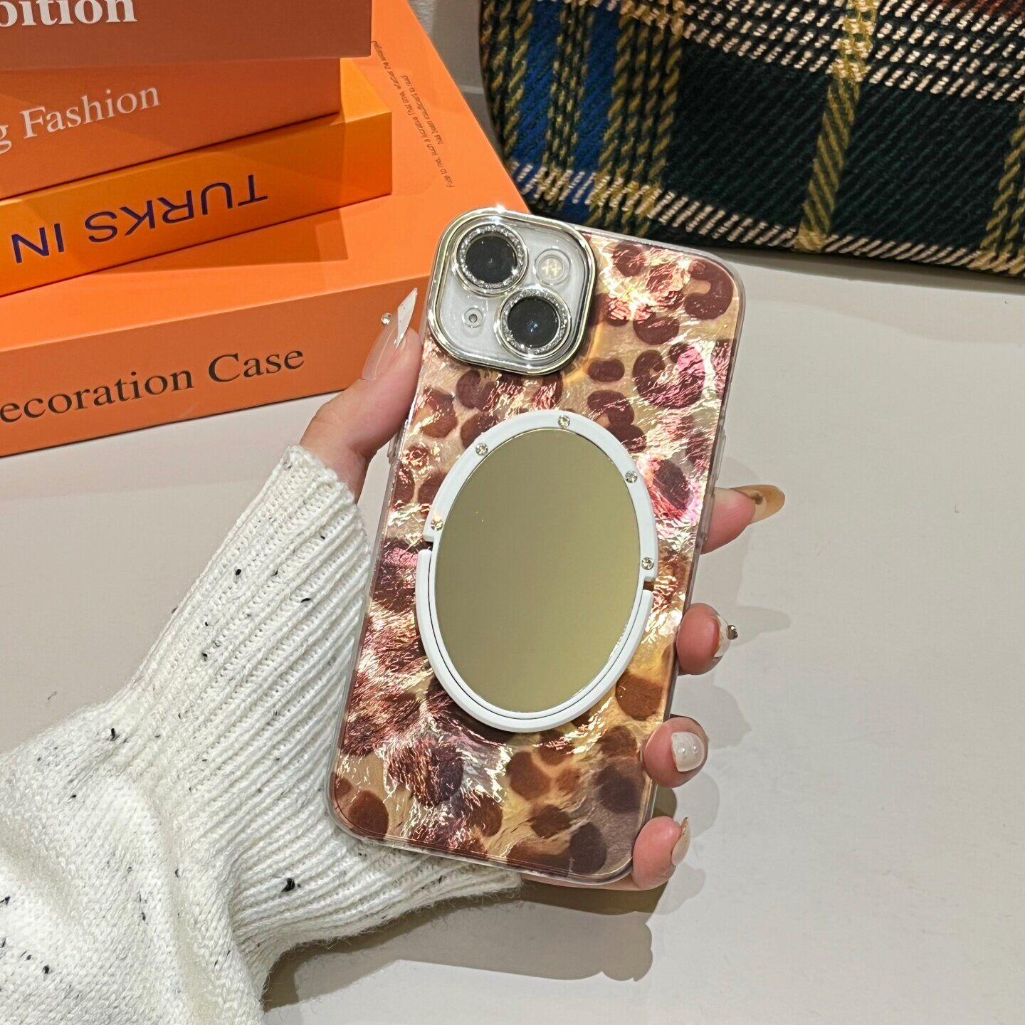 锡纸纹豹纹适用iphone16/17promax镜子手机壳棕色豹纹13/14苹果15pro冰川纹保护壳全包带镜头膜新款亮面防摔