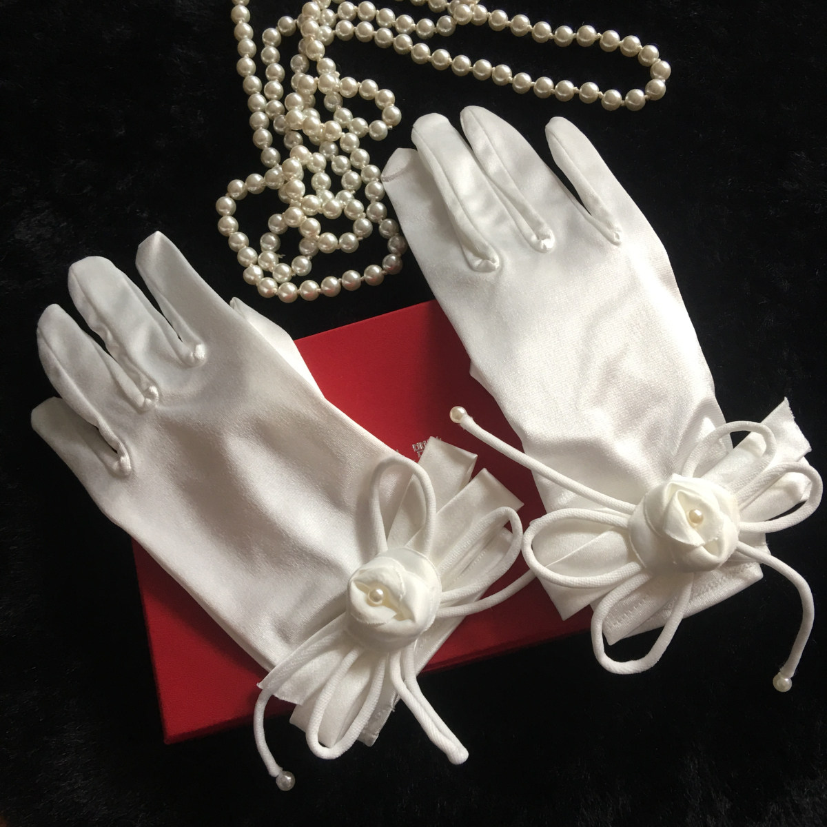 원래 프랑스 입체 꽃 새틴 신부 웨딩 드레스 장갑 활 웨딩 액세서리 여행 스튜디오 사진