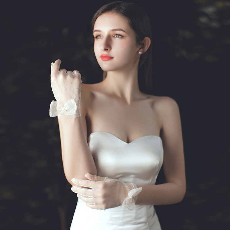 웨딩 장갑 짧은 투명 얇은 명주 그물 장갑 웨딩 장갑 중간 길이 스튜디오 사진 신부 장갑