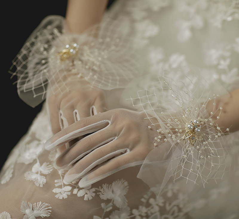 슈퍼 요정 실크 활 진주 장갑 신부 웨딩 드레스 웨딩 액세서리 스튜디오 사진 및 메이크업 액세서리