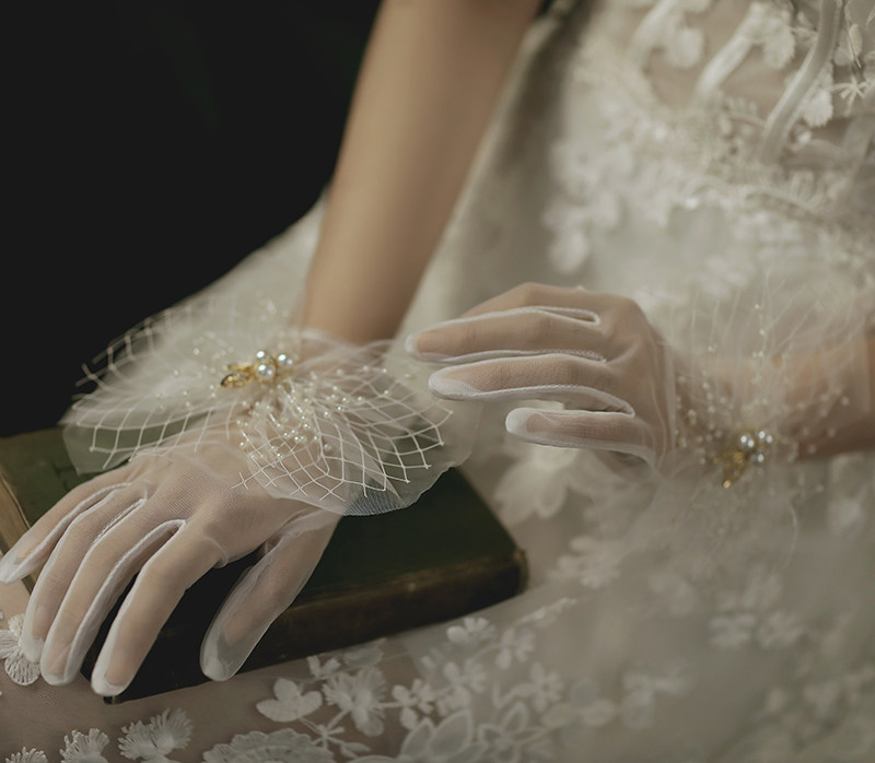 슈퍼 요정 실크 활 진주 장갑 신부 웨딩 드레스 웨딩 액세서리 스튜디오 사진 및 메이크업 액세서리