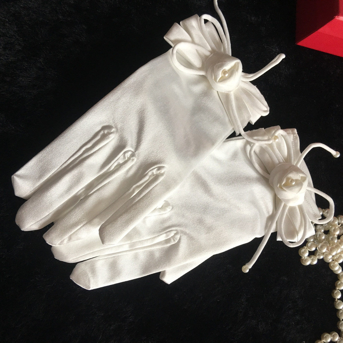 원래 프랑스 입체 꽃 새틴 신부 웨딩 드레스 장갑 활 웨딩 액세서리 여행 스튜디오 사진