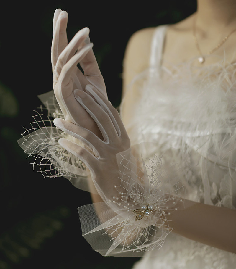 슈퍼 요정 실크 활 진주 장갑 신부 웨딩 드레스 웨딩 액세서리 스튜디오 사진 및 메이크업 액세서리