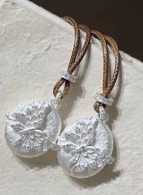 蝴蝶聚福拉丝冰川蝴蝶椭圆吊坠项链中古风气质长款毛衣链配饰女生